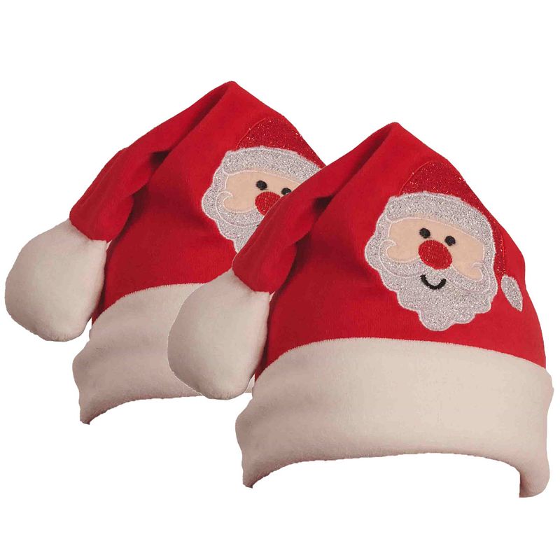 Foto van Baby kerstmuts rood met kerstman - 2x -polyester -baby/peuter 1-2 jaar - kerstmutsen