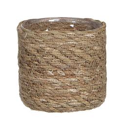 Foto van Naturel bruin rotan planten pot mand van gedraaid jute/riet h12 en d12 cm - plantenpotten