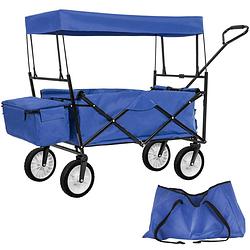 Foto van Tectake® - bolderkar transportkar bolderwagen strandkar + draagtas en dak - opvouwbaar - blauw - balastbaarheid 80kg