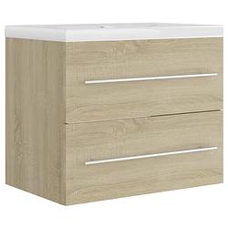 Foto van The living store sonoma eiken wastafelkast - 60 x 38.5 x 48 cm - ingebouwde witte keramische wastafel