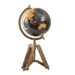 Foto van Clayre & eef wereldbol decoratie 18*16*26 cm zwart hout metaal globe aardbol woonaccessoires zwart globe aardbol