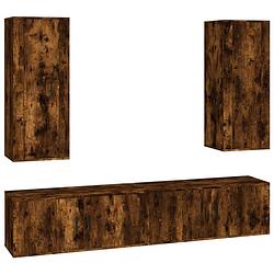 Foto van The living store - klassieke televisiekastenset - bewerkt hout - 2x40x34.5x100cm - 2x100x34.5x40cm - gerookt eiken