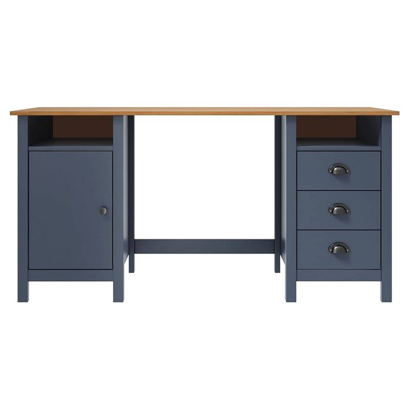 Foto van The living store hill bureau - massief grenenhout - 150 x 50 x 74 cm - grijs en honingbruin