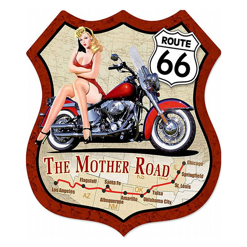 Foto van Clayre & eef tekstbord 30x35 cm rood ijzer route 66 wandbord rood wandbord