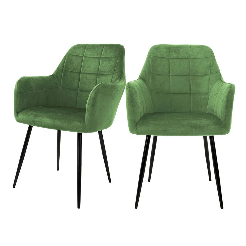 Foto van Eetkamerstoelen met rugleuning & armleuningen set van 2 groen fluwelen bekleding met metalen poten ml-design