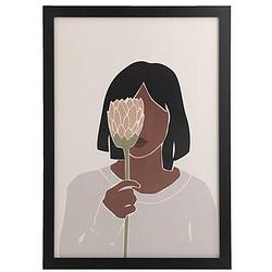 Foto van Poster vrouw met bloem - mdf/glas - 70x50 cm - leen bakker