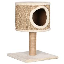 Foto van The living store krabpaal compact - 35 x 35 x 52 cm - beige - zeegras - met huisje