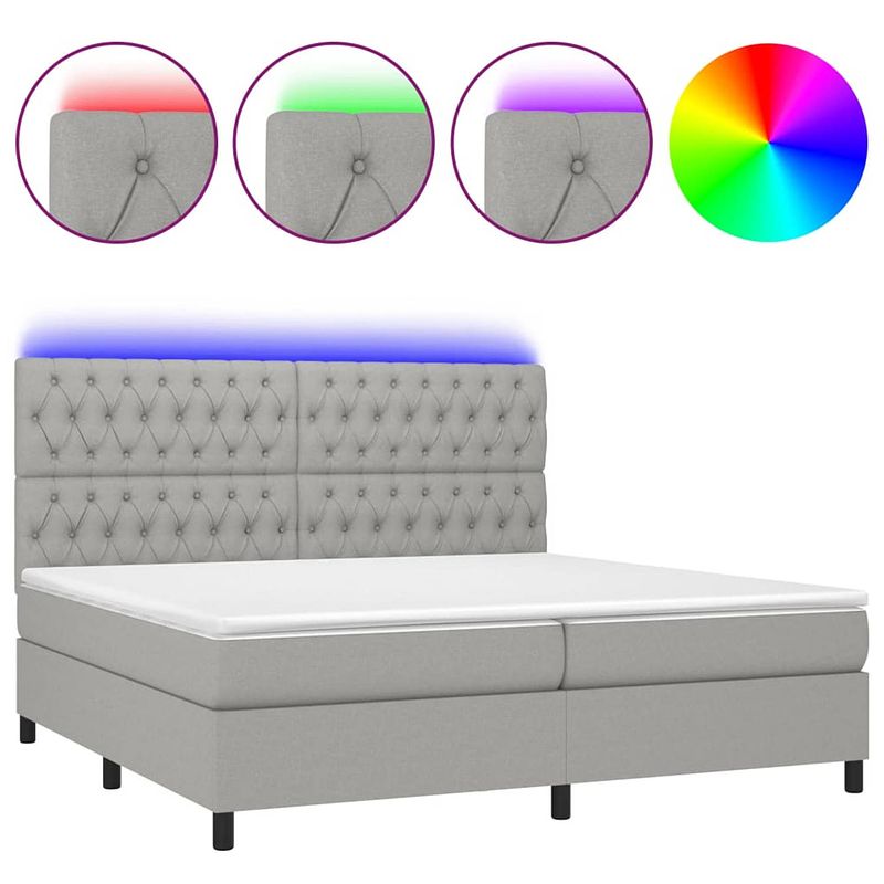 Foto van The living store bedframe - led - boxspring - 203x200x118/128 cm - lichtgrijs