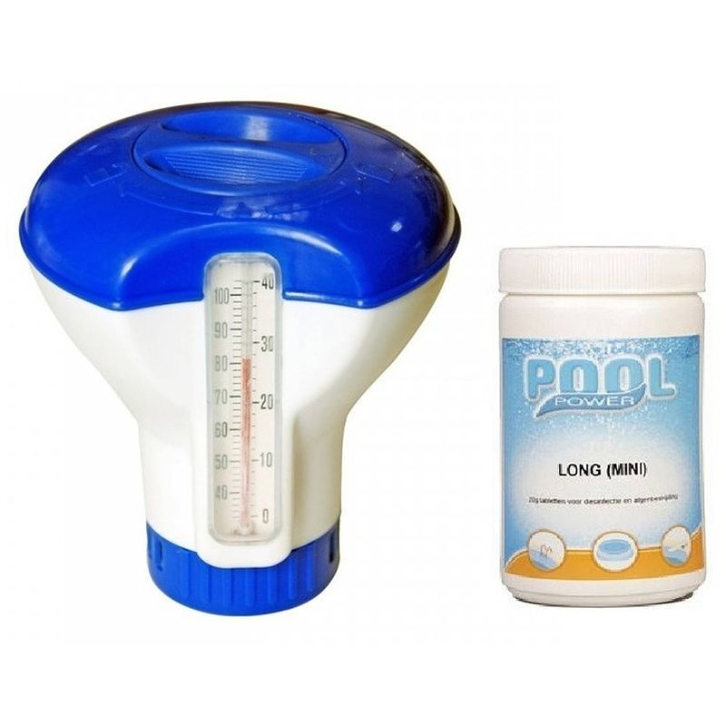 Foto van Zwembad chloorverdeler met thermometer incl chloortabletten 20g - zwembadreinigingsmiddelen