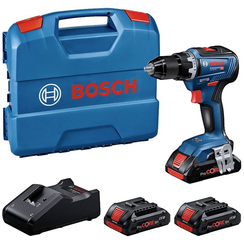 Foto van Bosch professional gsr 18v-55 0615a5002p accu-schroefmachine 18 v li-ion incl. 3 accus, incl. laadkabel, brushless