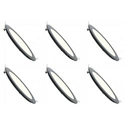 Foto van Led downlight slim 6 pack - inbouw rond 6w - dimbaar - natuurlijk wit 4200k - mat zwart aluminium - ø120mm