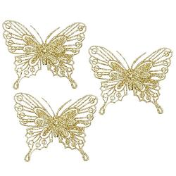 Foto van House of seasons kerst vlinders op clip - 12x st - goud glitter - 10 cm - kersthangers