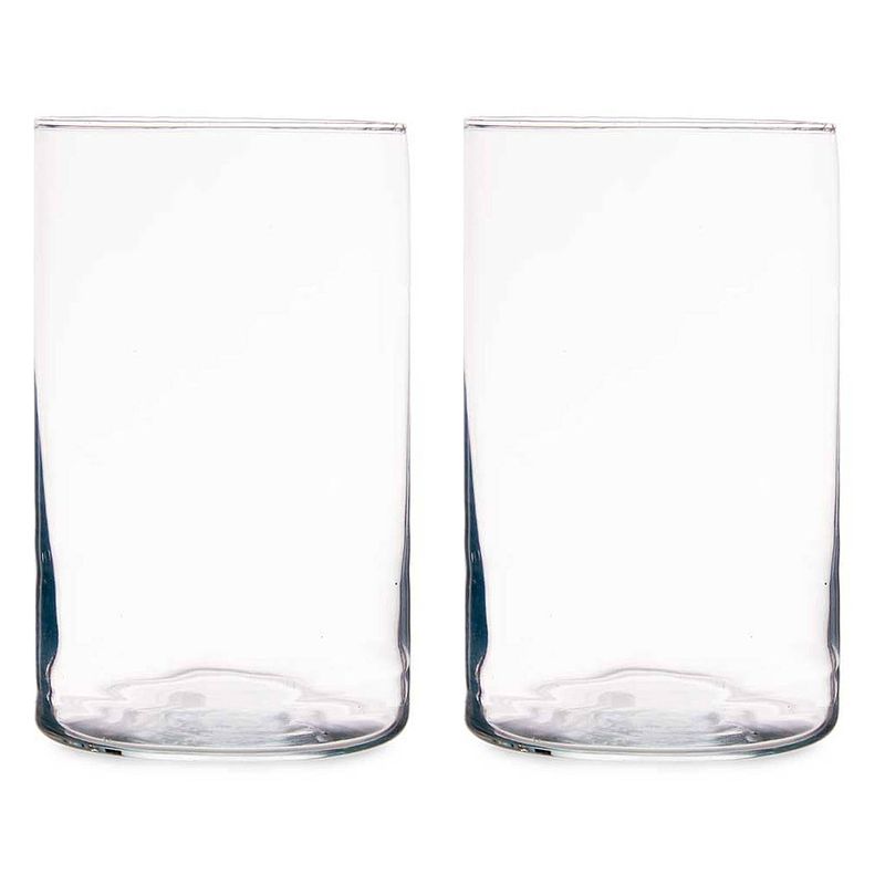 Foto van Bloemenvazen 2x stuks - cilinder vorm - transparant glas - 12 x 20 cm - vazen