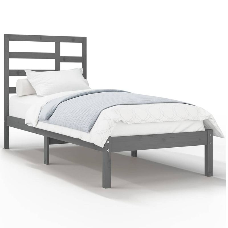 Foto van The living store bedframe grenenhout grey - 195.5x96x104 cm - stabiel en comfortabel