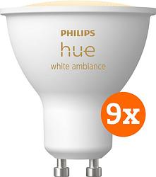 Foto van Philips hue white ambiance gu10 9-pack