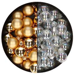 Foto van Mini kerstballen - 48x- transparant parelmoer/goud - 2,5 cm - glas - kerstbal