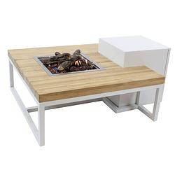 Foto van Enjoyfires vuurtafel ambiance vierkant wit-teak 90x90x35 cm