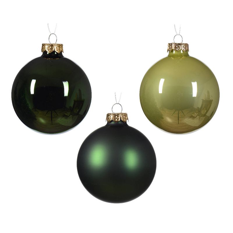 Foto van Decoris - kerstbal glas d8 cm groen ass 16st kerst