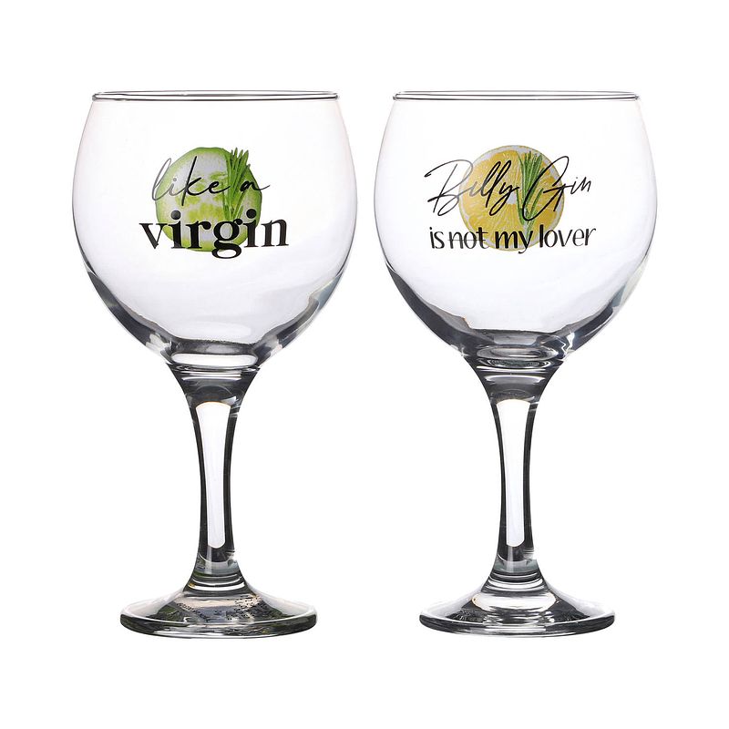 Foto van Urban living gin/tonic glazen - gedecoreerd glas met tekst - 2x stuks - 645 ml - cocktailglazen