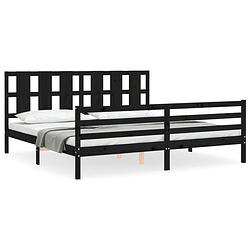 Foto van The living store bed grenenhout - zwart - 205.5 x 205.5 x 100 cm - multiplex lattenbodem - functioneel hoofd- en