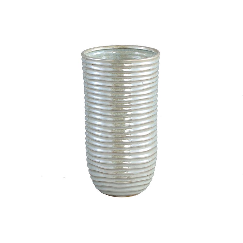 Foto van Ptmd ryll pearl shiny ceramic pot ribbed round m