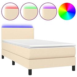 Foto van The living store boxspring bed - crème - 203 x 90 x 78/88 cm - instelbaar hoofdbord - kleurrijke led-verlichting -