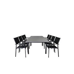 Foto van Levels tuinmeubelset tafel 100x160/240cm en 8 stoel santorini zwart, grijs.