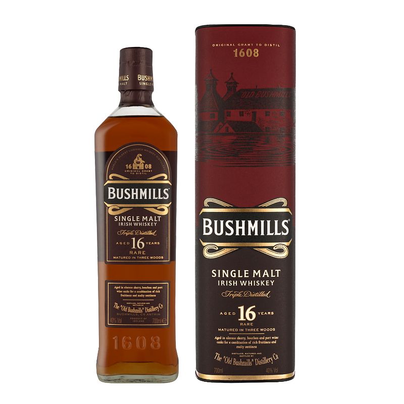 Foto van Bushmills 16 years three wood 70cl whisky + giftbox