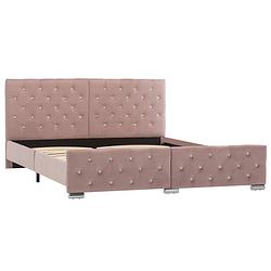 Foto van The living store klassiek bedframe - fluwelen bekleding - geschikt voor matras van 160 x 200 cm - roze