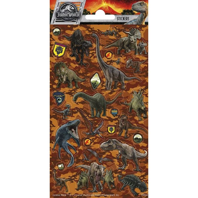Foto van Jurassic world stickervel jongens papier bruin/groen 27 stuks
