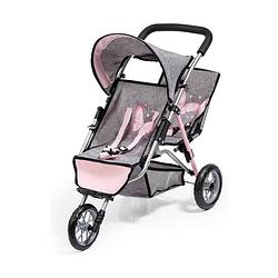 Foto van Poppenwagen reig jogger grijs roze wielen x 3 tweeling