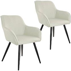 Foto van Tectake - 2 x stoel marilyn linnen look - eetkamerstoelen - kuipstoelen - creme/zwart - 404674