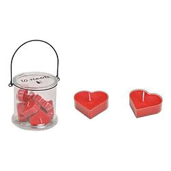 Foto van 10x rode hartjes kaarsjes met theelichthouder potje 13 cm valentijn/bruiloft - waxinelichtjes