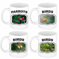 Foto van 4x dieren tropische vogels prints drink mokken 300 ml - feest mokken