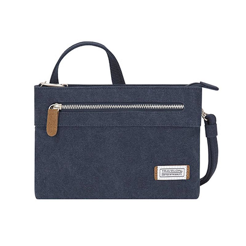 Foto van Travelon heritage anti-diefstal small crossbody damestas schoudertas canvas suede rfid 33226 blauw