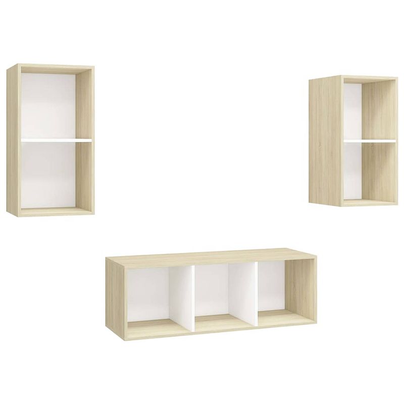 Foto van The living store tv-meubelset stereo - 37 x 37 x 72 cm - 37 x 37 x 107 cm - wit en sonoma eiken - spaanplaat