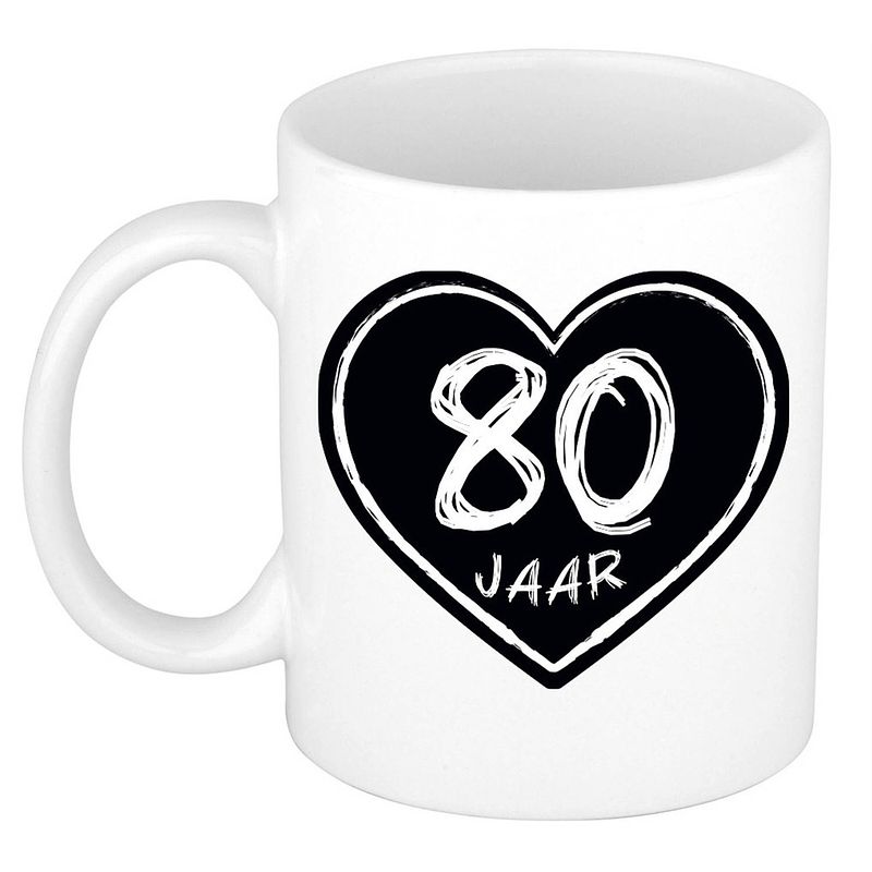 Foto van Cadeau mok/beker - 80 jaar - verjaardag - keramiek - 300 ml - feest mokken