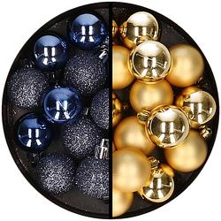 Foto van 36x stuks kunststof kerstballen donkerblauw en goud 3 en 4 cm - kerstbal