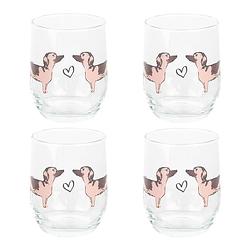 Foto van Haes deco - set van 4 waterglazen - ø 8x9 cm / 260 ml - glas - dachshund love