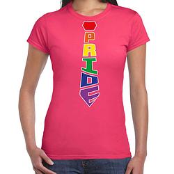 Foto van Bellatio decorations gay pride shirt - pride stropdas - regenboog - dames - roze xl - feestshirts
