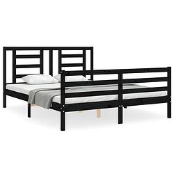 Foto van The living store bedframe - massief grenenhout - multiplex lattenbodem - 205.5 x 155.5 x 100 cm - zwart