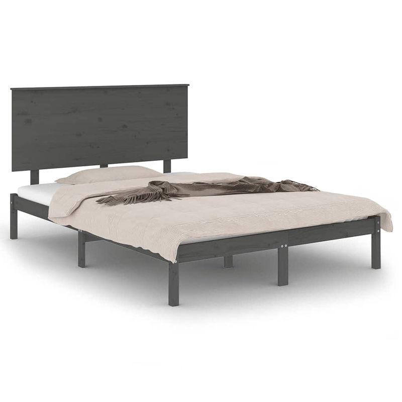 Foto van The living store bedframe - grenenhout - 205.5 x 125.5 x 93.5 cm - grijs