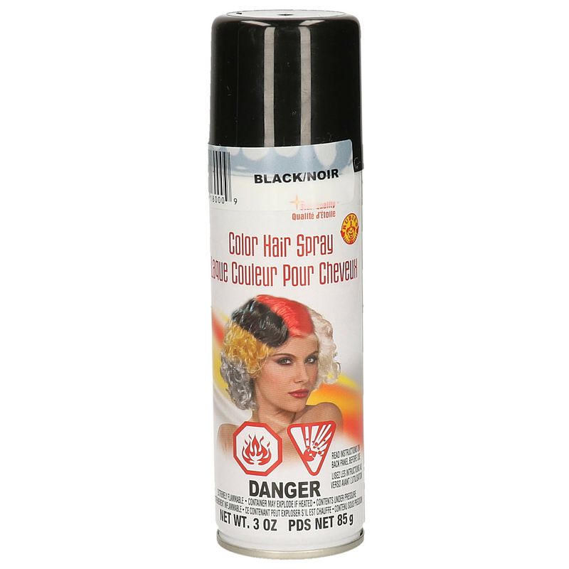 Foto van Haarverf/haarspray - zwart - spuitbus - 125 ml - carnaval - verkleedhaarkleuring