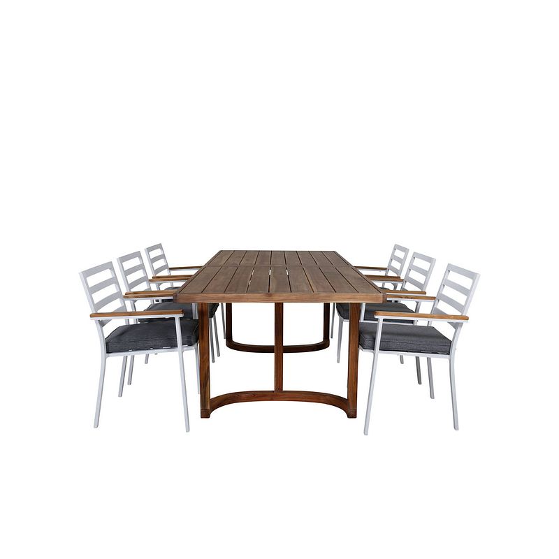 Foto van Erica tuinmeubelset tafel 100x214cm en 6 stoel brasilia wit, naturel.