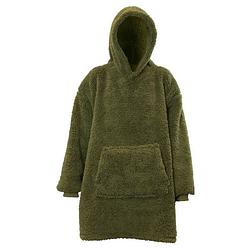 Foto van Hoodie - oversized hoodie - teddy stof - deken met mouwen - donker groen - one size - super zacht