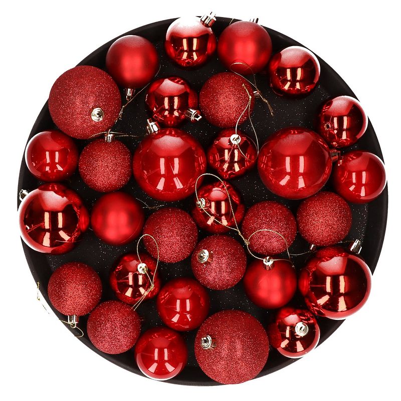 Foto van Kerstversiering set kerstballen rood 6 - 8 cm - pakket van 36x stuks - kerstbal