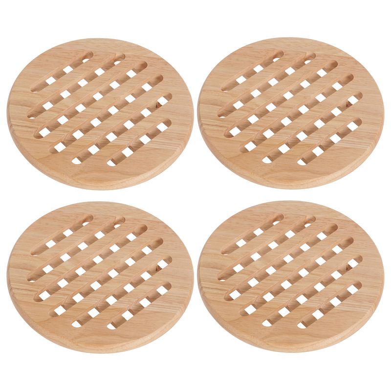 Foto van Set van 4x stuks ronde pannen onderzetters van hout 19 cm - panonderzetters