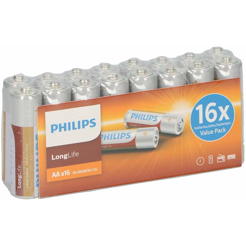 Foto van Philips 16x aa longlife alkaline batterijen