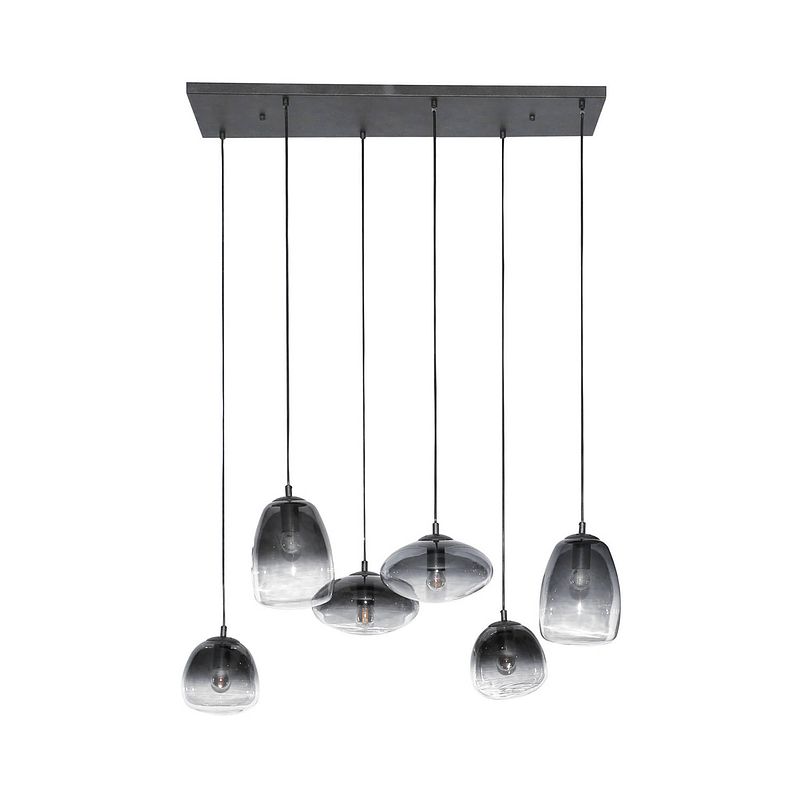 Foto van Giga meubel - hanglamp mix glas - 6-lichts - 150x95x40cm - industrieel