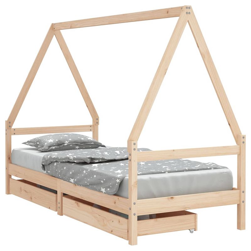 Foto van Vidaxl kinderbedframe met lades 90x190 cm massief grenenhout